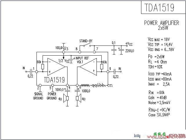 用TDA1519构成的功放电路图  第1张
