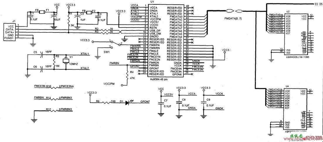 采用安国AU9384主控芯片的U盘电路图  第1张