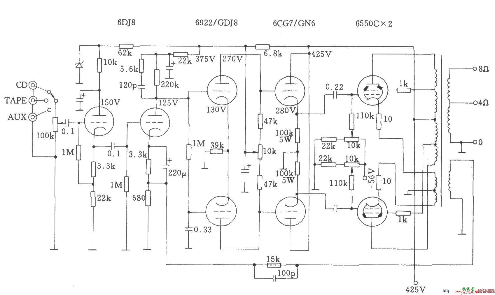 电子管斯巴克765A（SPARK765A）功放电路图  第1张