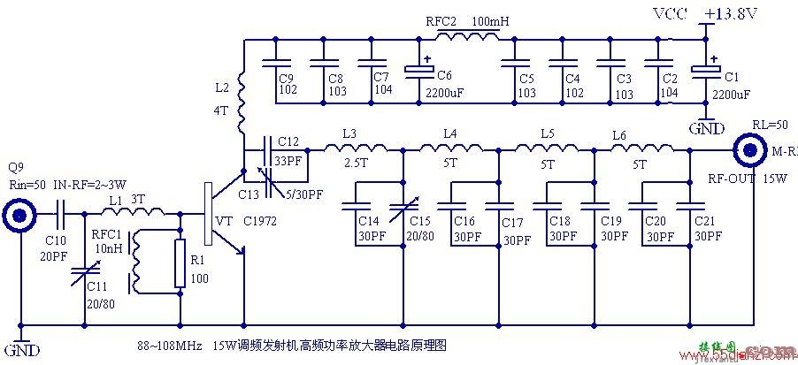 经典的15W调频发射机电路图  第1张