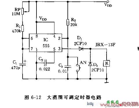 用NE555组成的大范围可调定时器电路图  第2张