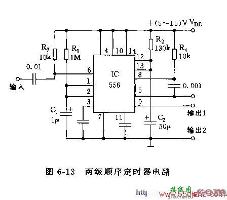 用NE555的两级顺序定时器电路图  第2张