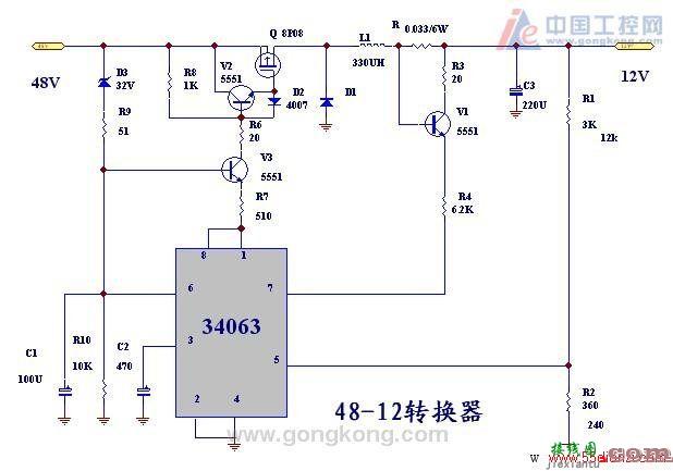 48V输入12V输出的直流降压电路图  第1张