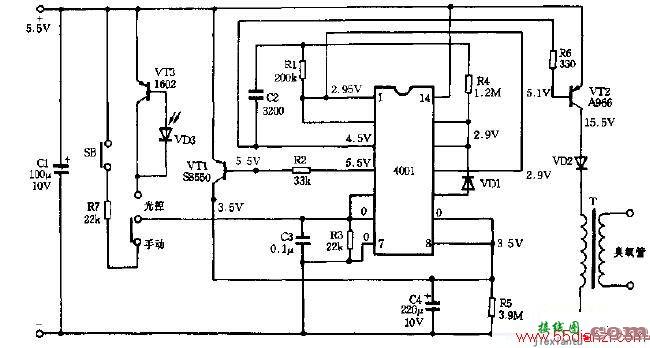 全自动冰箱电子灭菌除臭器电路图  第1张