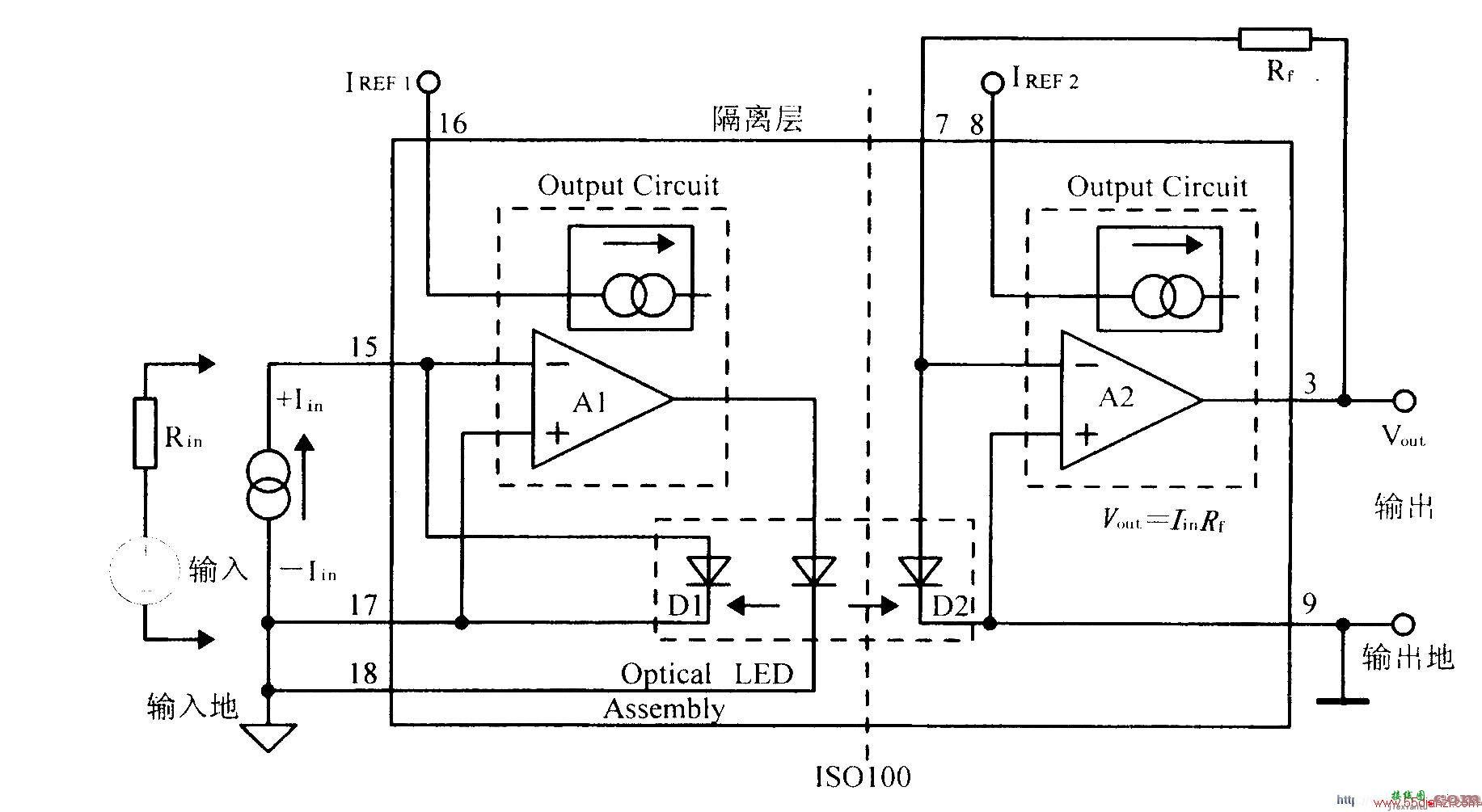 光电耦合线性隔离放大器IS0100接线电路  第1张