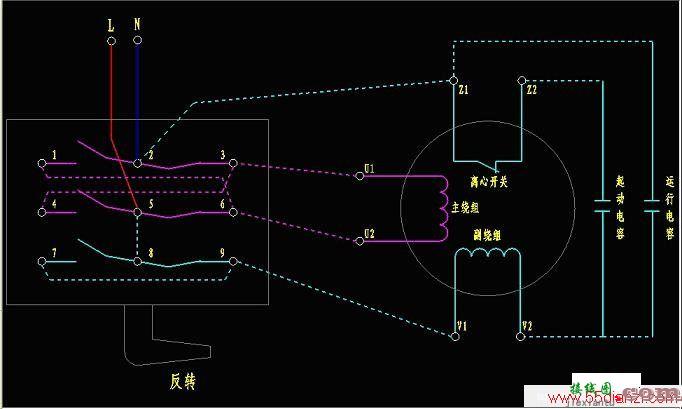 单相电机的倒顺开关接线及原理  第4张