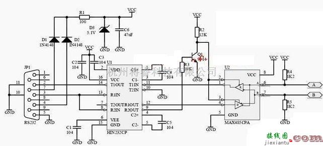 通信电路中的一种简单RS232转RS485转换器电路设计  第2张
