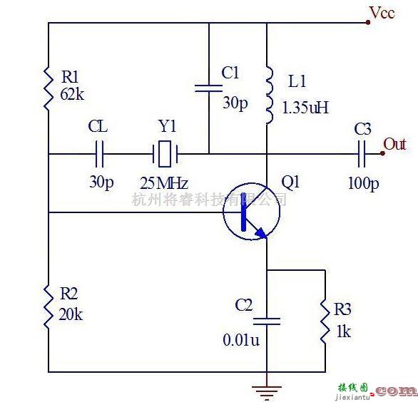 模拟电路中的25mHZ石英晶体振荡器电路图  第1张