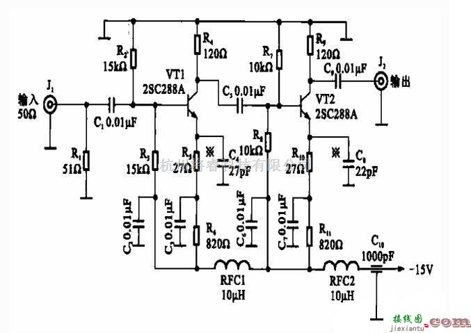 模拟电路中的两级共发射极放大器组成的宽频实用放大器  第1张