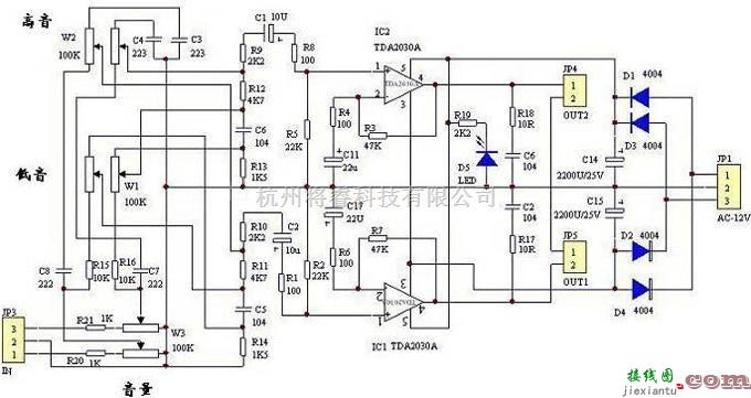 音频电路中的TDA2030A低音炮电路图  第1张