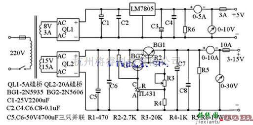 稳压电源中的10A3～15V稳压可调电源电路图  第1张