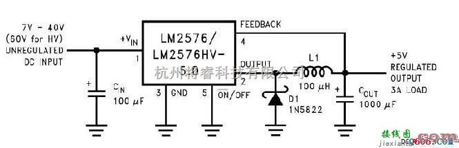 电源电路中的大范围7~40V转5VDC-DC降压原理电路图  第1张