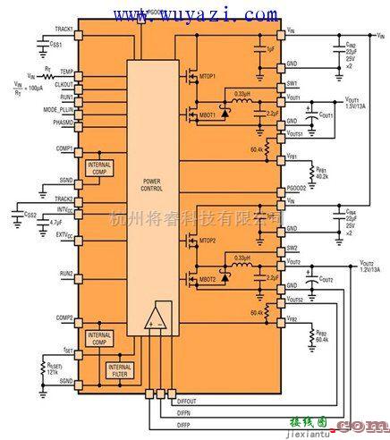 稳压电源中的LTM4620双通道13A稳压器设计电路图  第1张