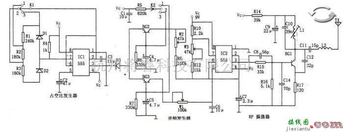 遥控电路中的用NE555和LM909制作的多功能遥控电路图  第1张