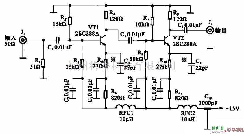 模拟电路中的由两级共发射极放大器组成的宽频实用放大器  第1张