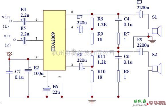 音频电路中的基于TDA2009功率放大器应用线电路图  第1张