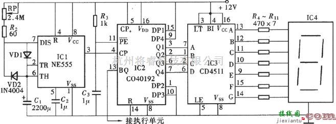 数字电路中的一位数码显示的数显式定时器  第1张