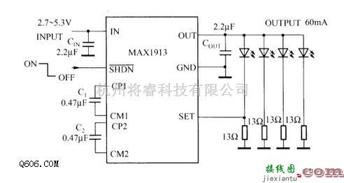 LED电路中的一款MAX1913驱动白光LED电路图  第1张