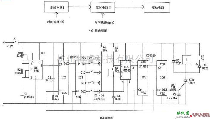 定时控制中的0～16小时定时控制器电路图  第1张