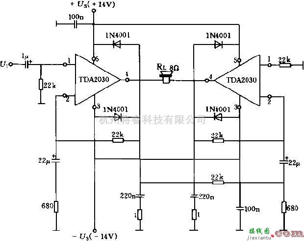 TDA230-25w桥式低频功率放大器电路图  第1张