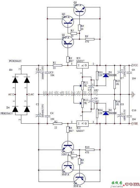 电源电路中的LM317/LM337正负稳压扩流电源电路图  第1张