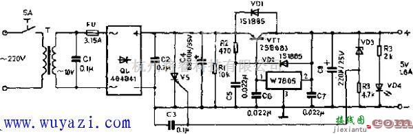 开关稳压电源中的扩流过压保护5V稳压电源工作原理电路图  第1张
