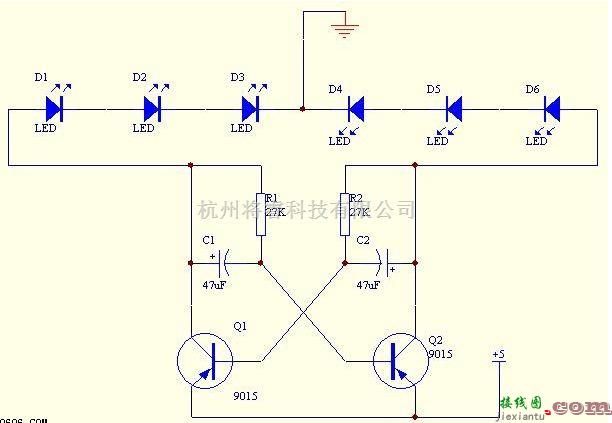 LED电路中的变色闪光灯原理电路图  第1张