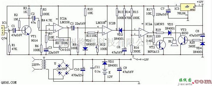 传感器电路中的简易红外感应报警器电路图  第1张