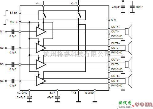 电子镇流器中的基于TDA7388 IC四声道系列功放电路图  第2张