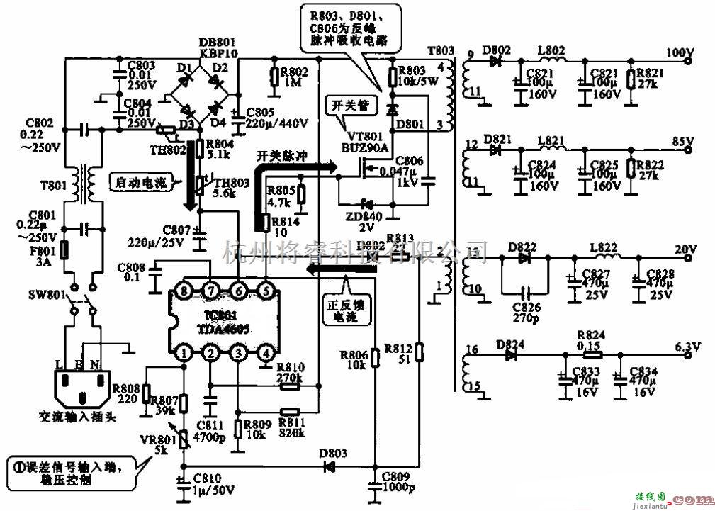 电源电路中的基于TDA4605集成电路的开关电源电路  第1张