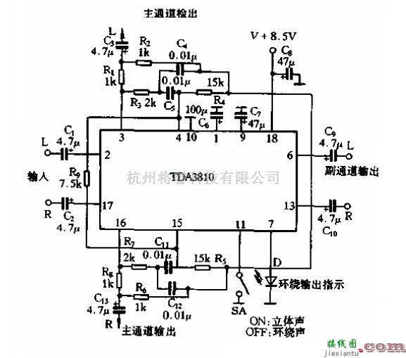 分立元件放大中的一款由TDA3810组成的环绕立体声电路  第1张