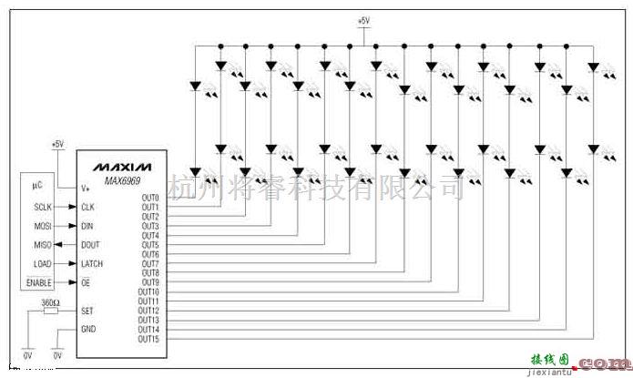LED电路中的一款MAX6969的串行接口的LED驱动器电路图  第1张