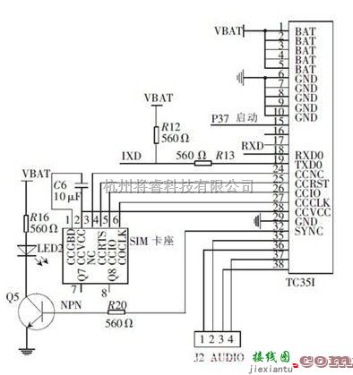 控制电路中的TC35I与微控制器的连接电路图  第1张