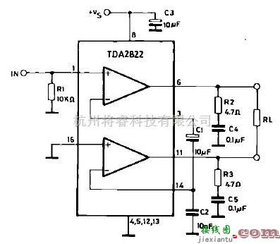 音频电路中的TDA2822单声道功放电路图  第1张