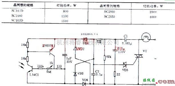 灯光控制中的采用双向晶闸管的夜间自动照明电路图  第1张