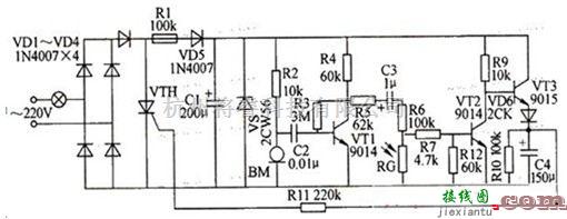 开关电路中的简单的光敏电阻延时节电开关电路图  第1张