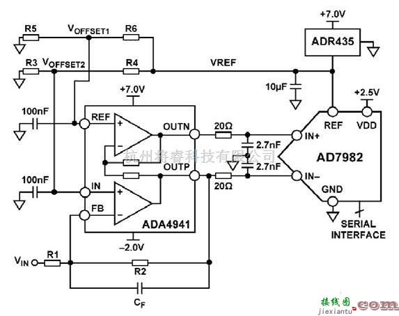 信号产生中的AD7982差分转换单端信号电路图  第1张