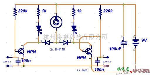 报警控制中的简单的晶体管开关组成的回路报警电路图  第1张
