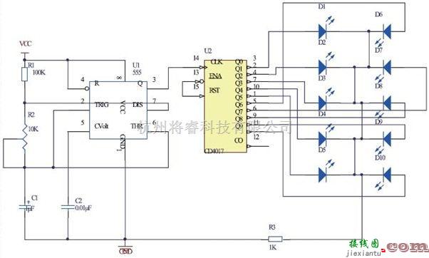 LED电路中的一款实用的LED流水灯电路图  第1张