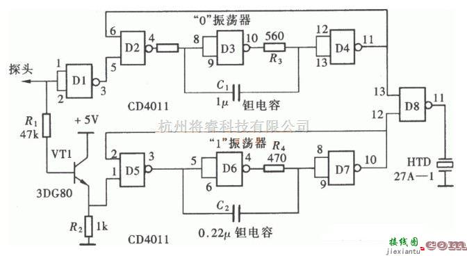 采用CD4011的发声型逻辑笔电路图  第1张