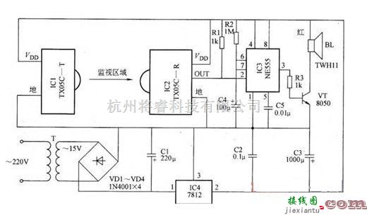 报警控制中的采用TX05C的新型红外线防盗报警器电路图  第1张