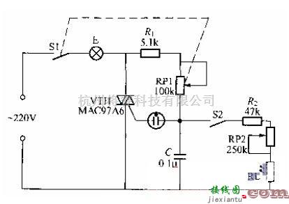 晶闸管控制中的自动跟踪周围环境亮度的调光灯电路图  第1张