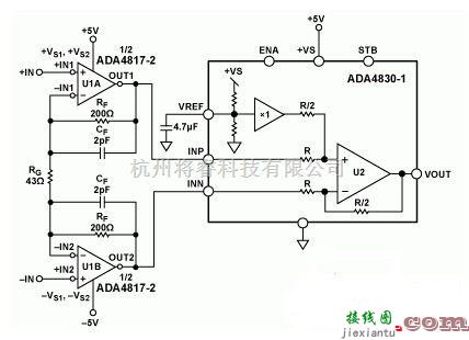 仪表放大器中的高速FET输入仪表放大器电路图  第1张