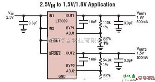 稳压电源中的LT3029线性稳压器的应用电路图  第1张