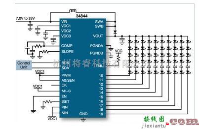 LED电路中的基于MC34844系列是高效的LED驱动器电路图  第1张