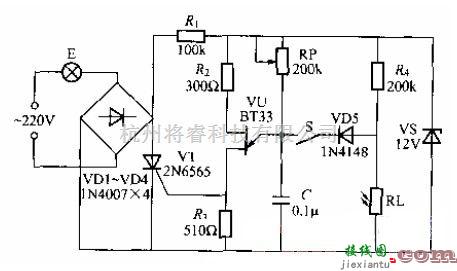 晶闸管控制中的单向晶闸管控制的调光灯电路图  第1张