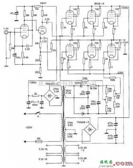 分立元件放大中的6KD6的OTL功放电路  第1张
