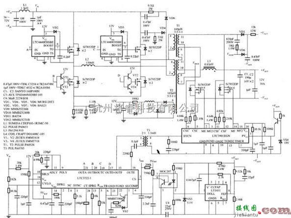 电源电路中的LTC3722-1控制的大功率DC/DC电路图  第1张