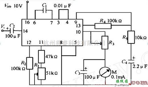 仪器仪表中的由CD4046构成的频率计电路图  第1张