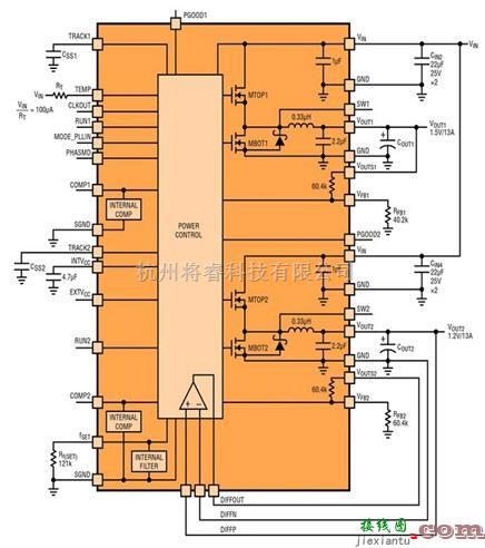 稳压电源中的LTM4620双通道13A稳压器电路图  第1张